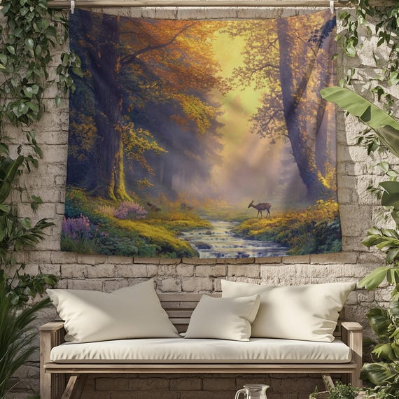 Forest Deer Wall Tapestry Boho Fabric Hanging For Bedroom Dorm Or Living Room