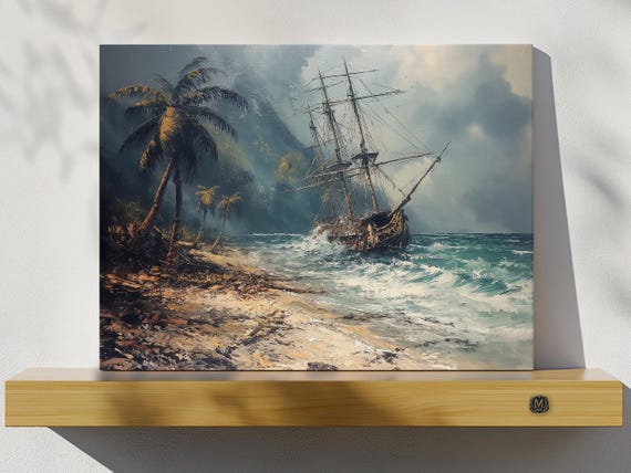 Ship Wreckage Island Landscape Print On Canvas Or Premium Archival Paper Summer Nature Wall Art Tropical Scenery Painting