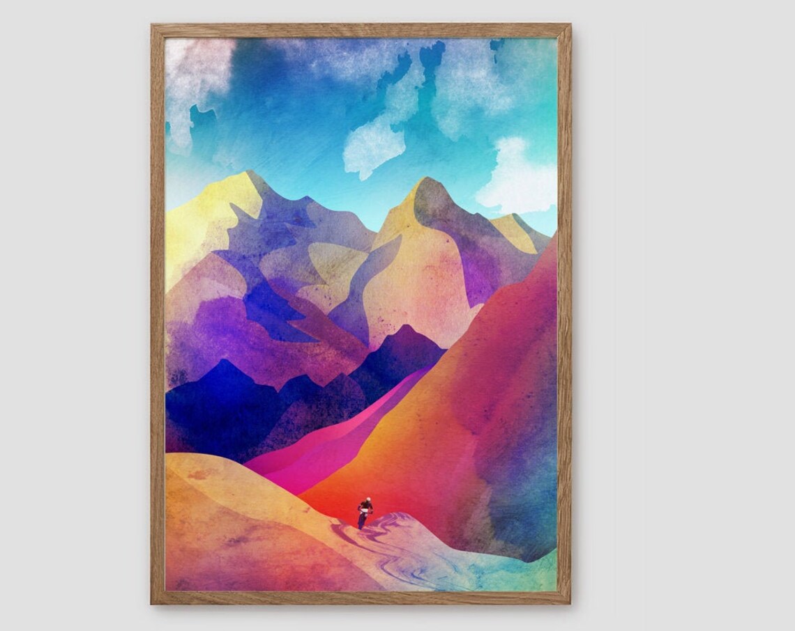 Landscape Mountain Print Mountain Biking Art Decoration For Home Or Office