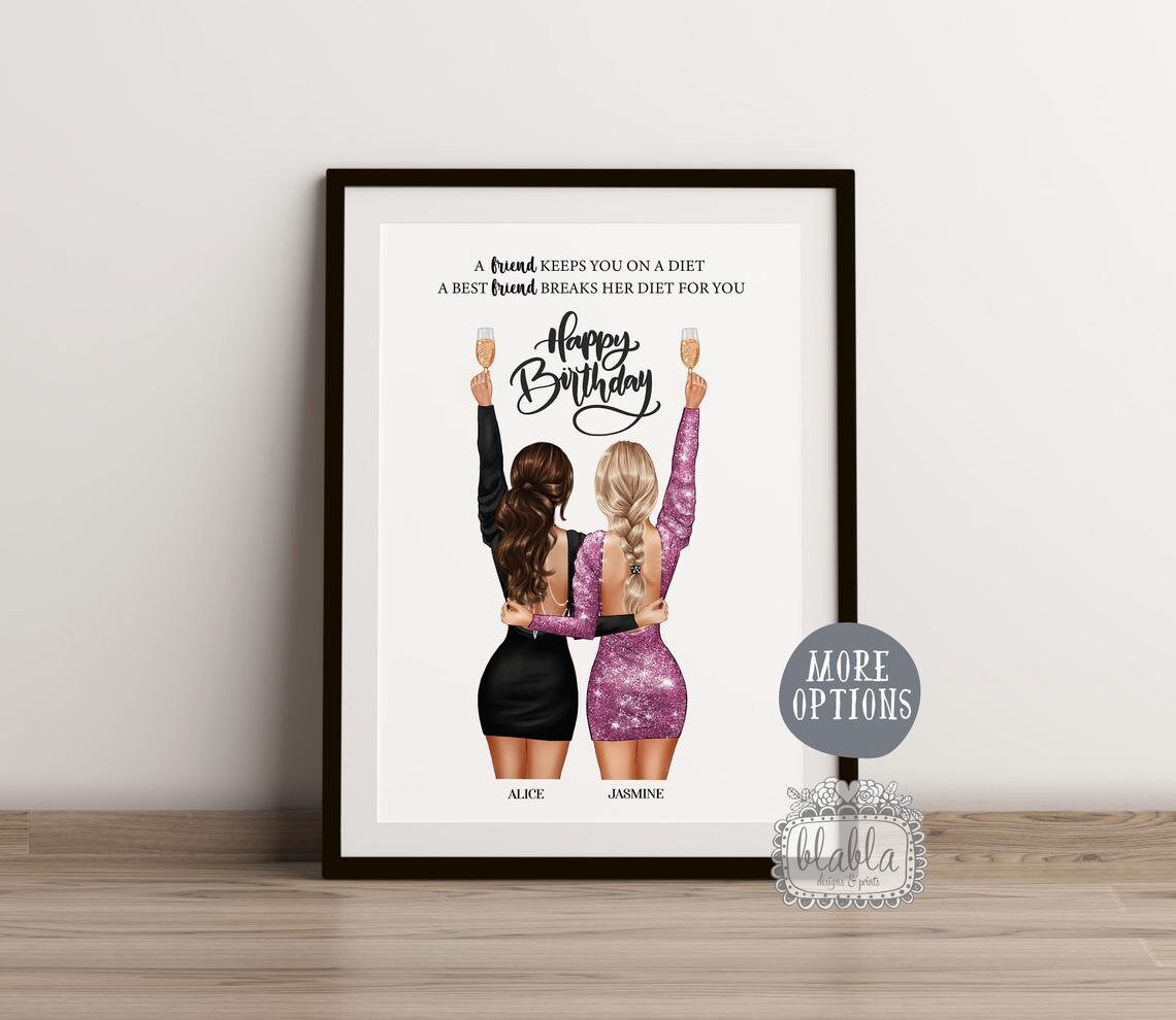 Funny True Friend Quote Happy Birthday Two Friends Champagne Print - Image 2