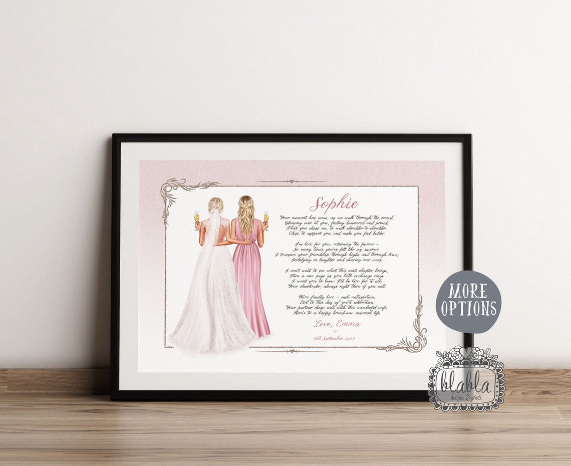 Personalised Bridesmaid Poem Poster With Bride Friend Champagne Toast - Image 2