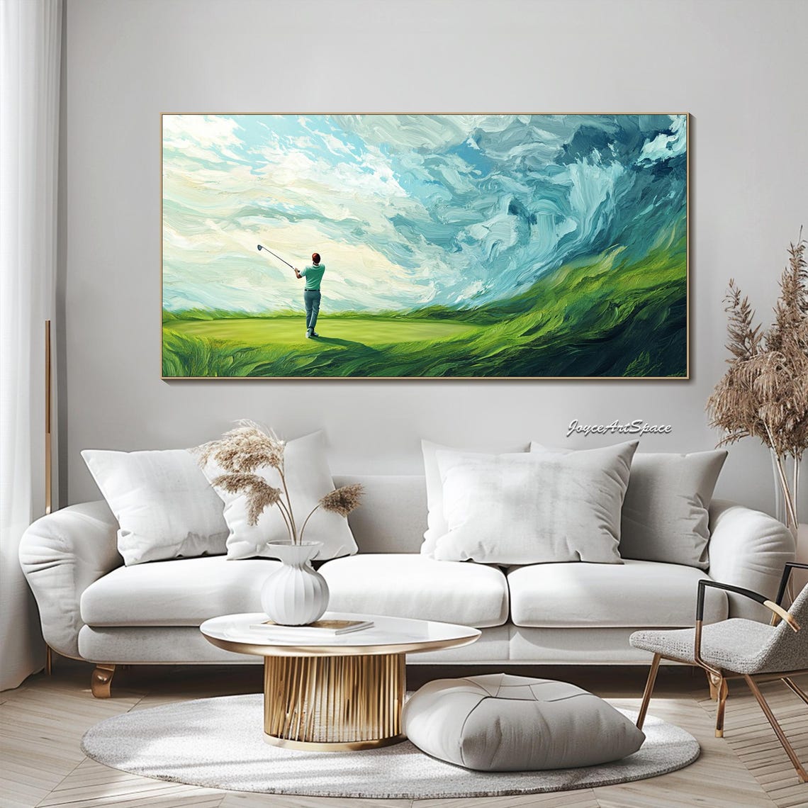 Golfer Swinging Green Course Dramatic Sky 3D Impasto Sports Poster - Image 4