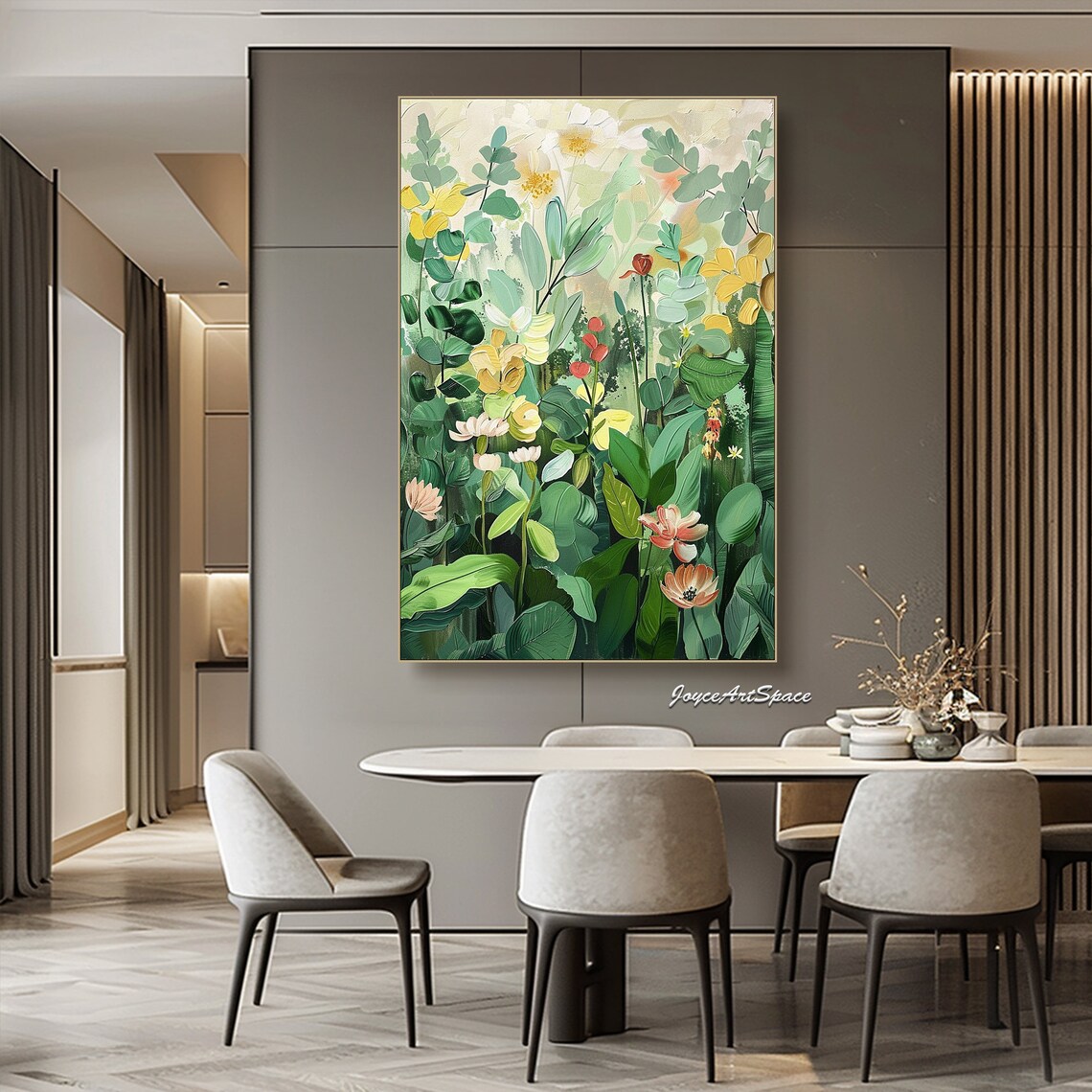 Green Floral Oil Painting Wall Art Print - Image 4