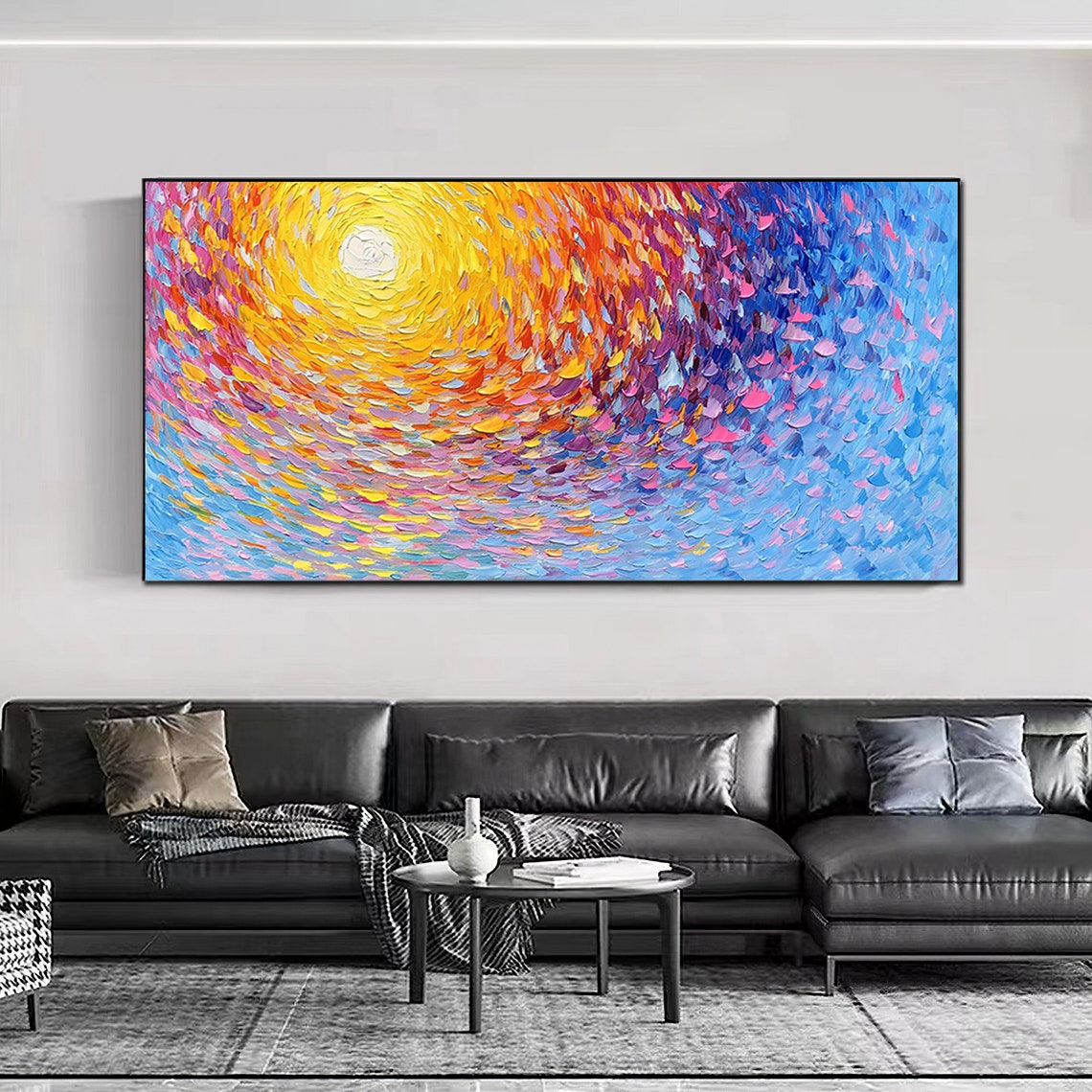 Radiant Sunburst Abstract Swirl 3D Palette Knife Impasto Wall Art - Image 3