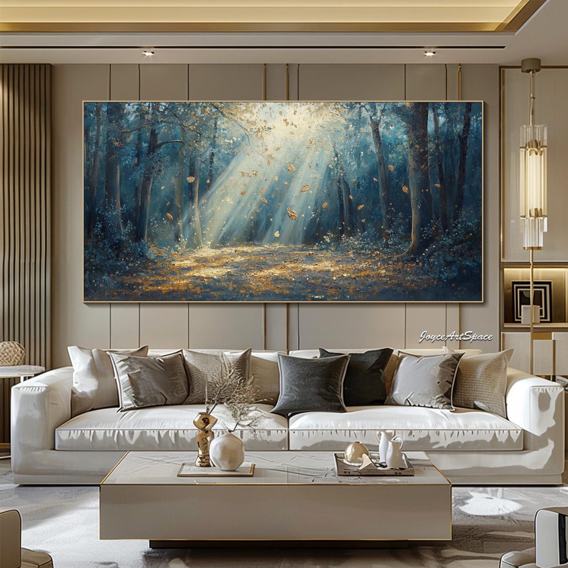Enchanted Forest Golden Light Rays Falling Leaves 3D Art Poster - Image 4