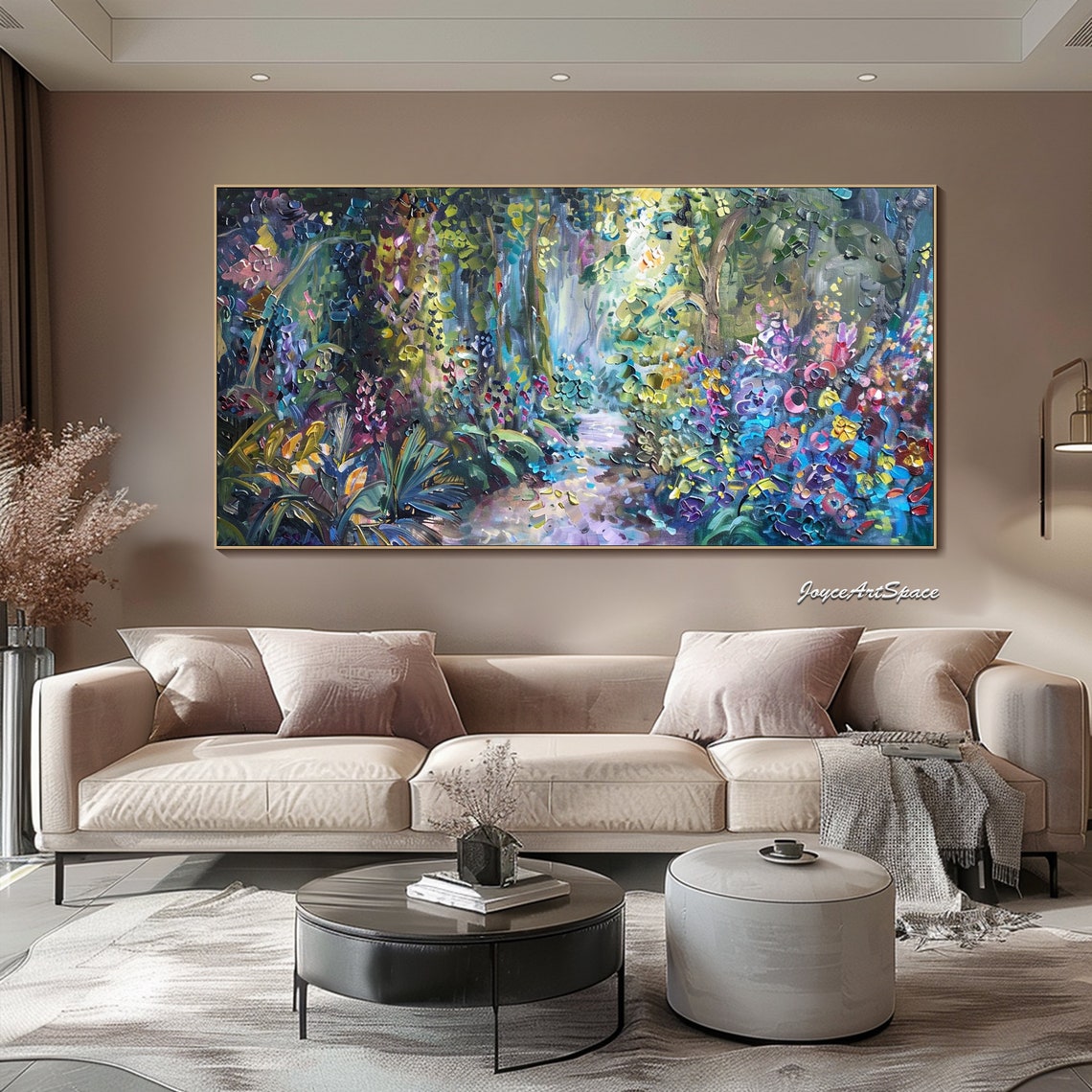 Enchanted Forest Path Colorful Flowers 3D Impasto Landscape Wall Art - Image 4
