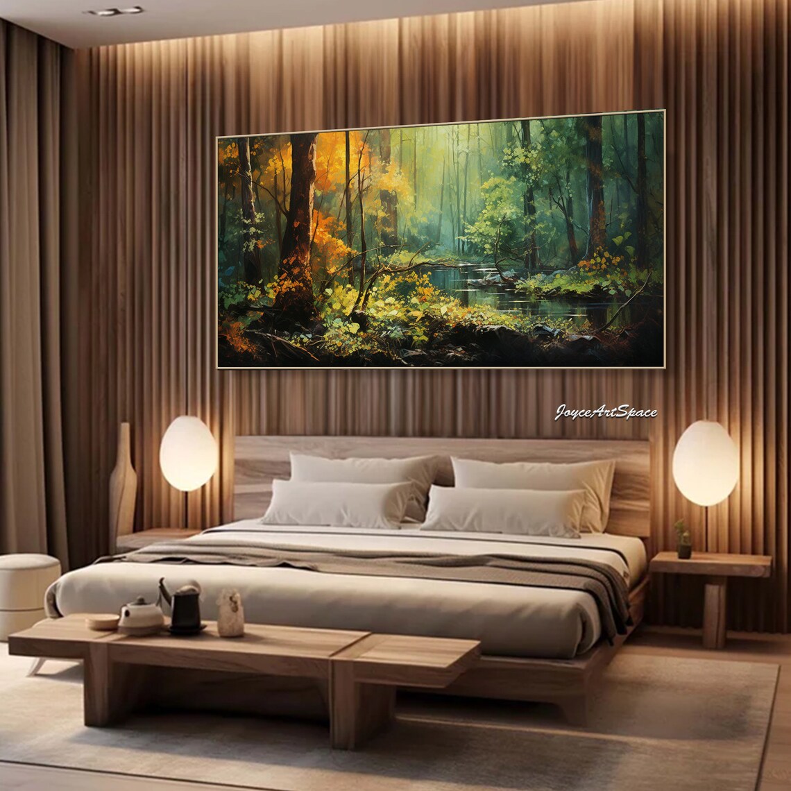 3D Textured Forest Oil Painting, Abstract Green Tree Art Print - Image 2