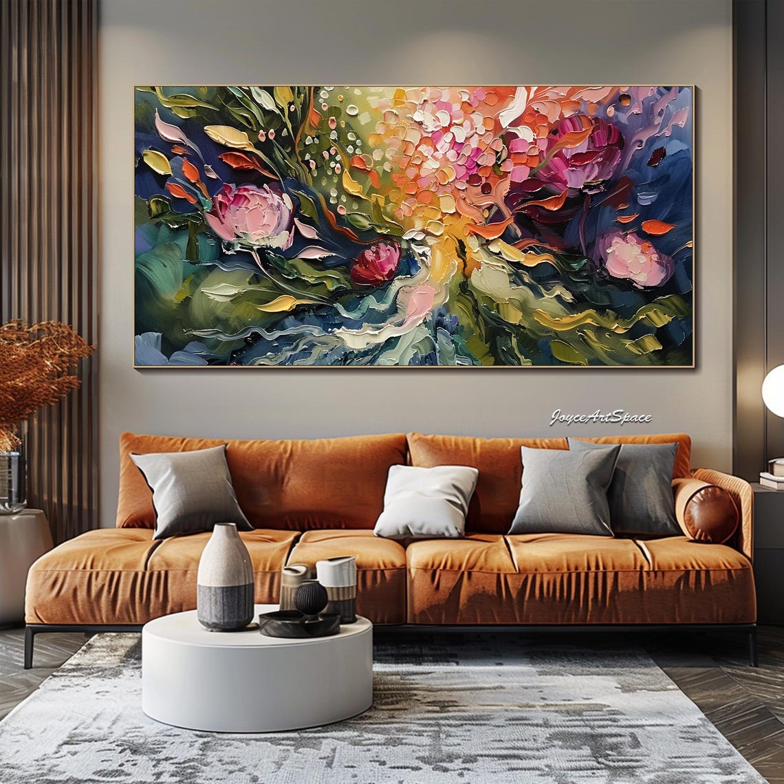 Jewel Tone Flower Explosion Dark Textured 3D Abstract Oil Poster - Image 3