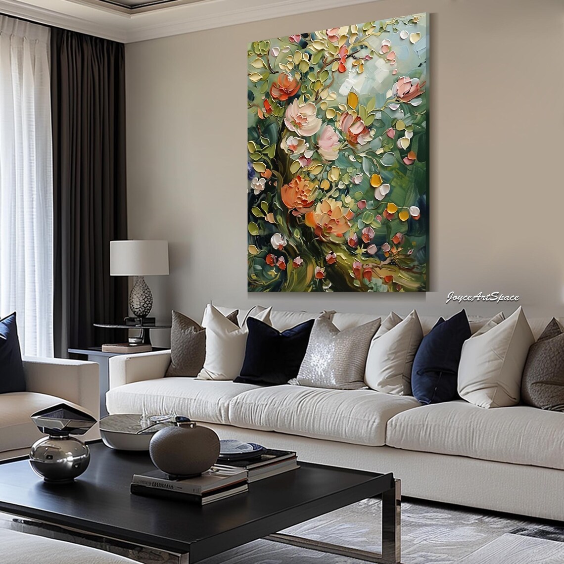 Abstract Floral Oil Painting, Vintage Bedroom Art Print - Image 2