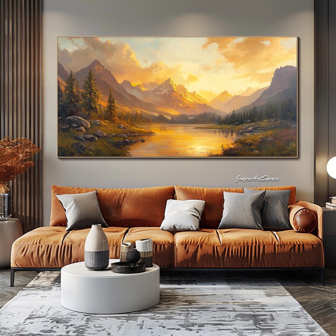 Abstract Sunset Mountain Landscape, Oil Painting Art Print - Image 4