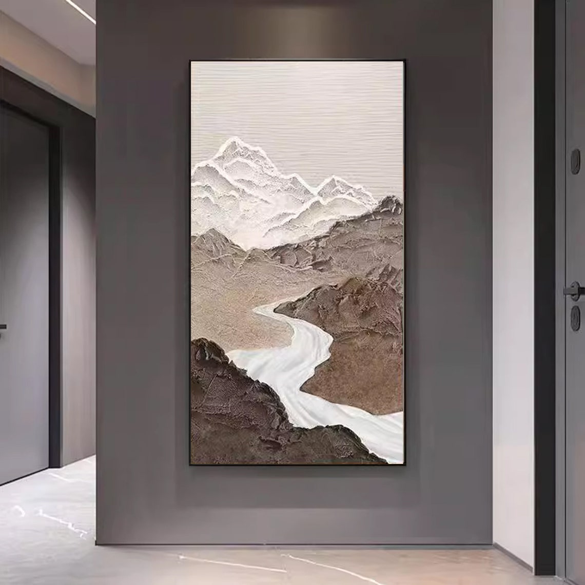 Minimalist Neutral Mountains Winding River 3D Textured Wall Art - Image 3