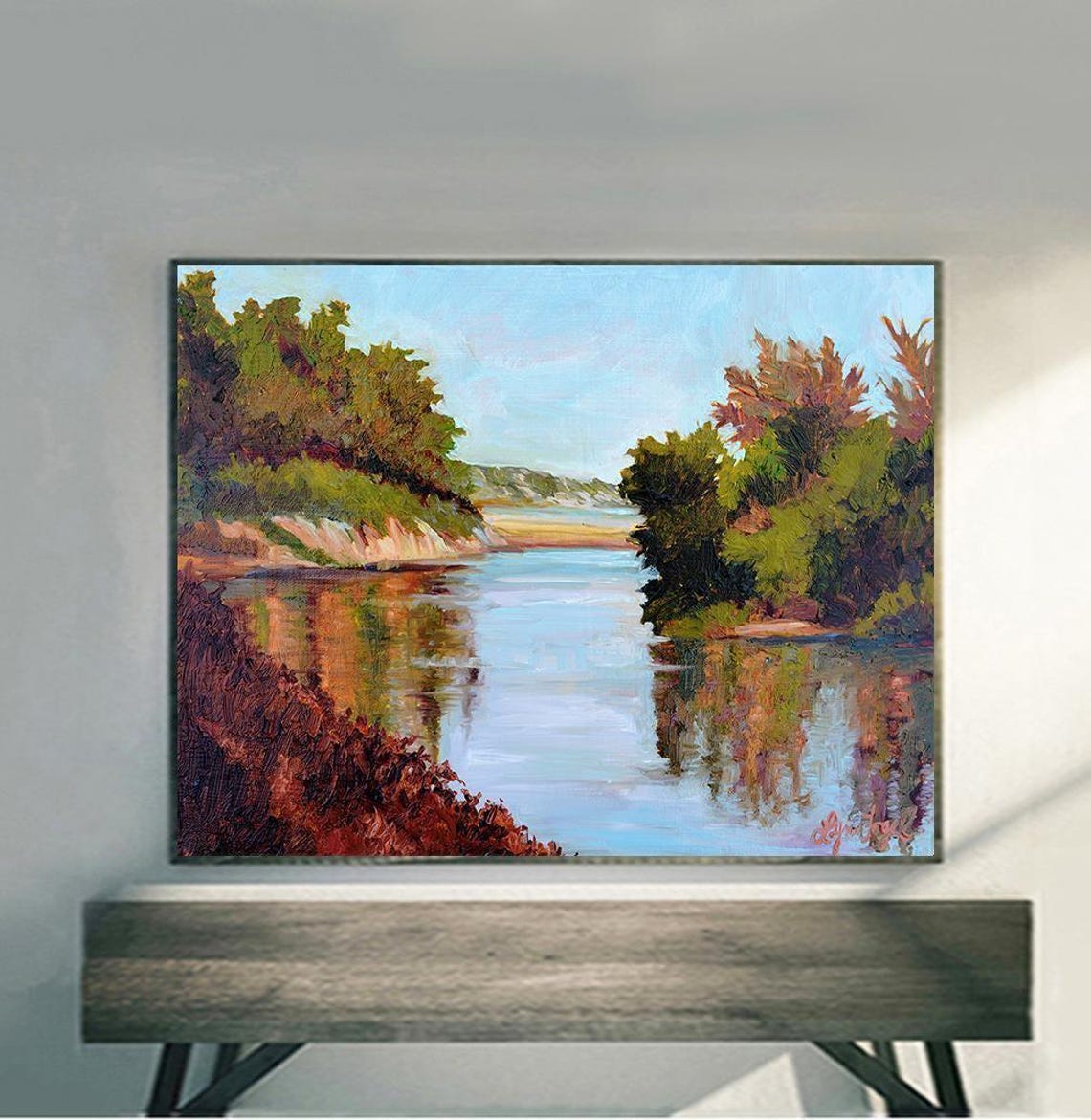 Goleta Beach Tranquil Estuary Reflections Coastal Painting Poster
