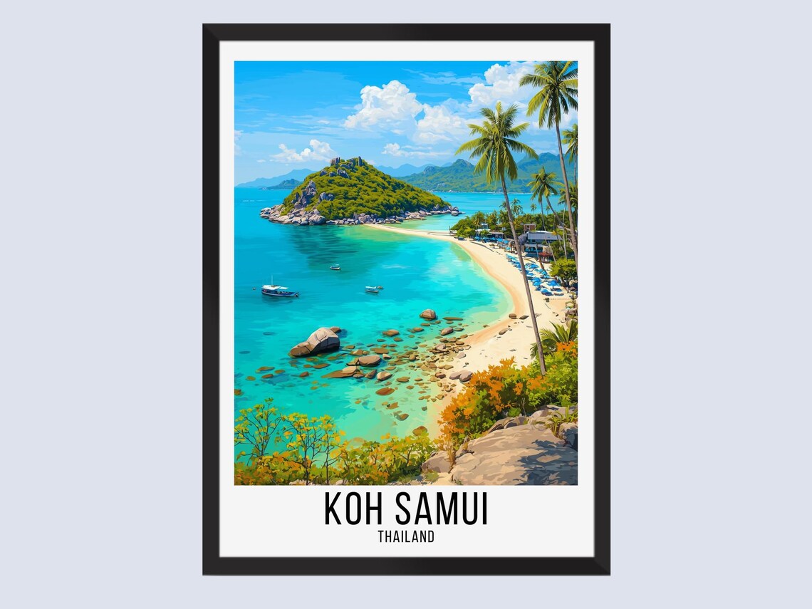 Koh Samui Thailand Tropical Beach Palms Vintage Travel Poster