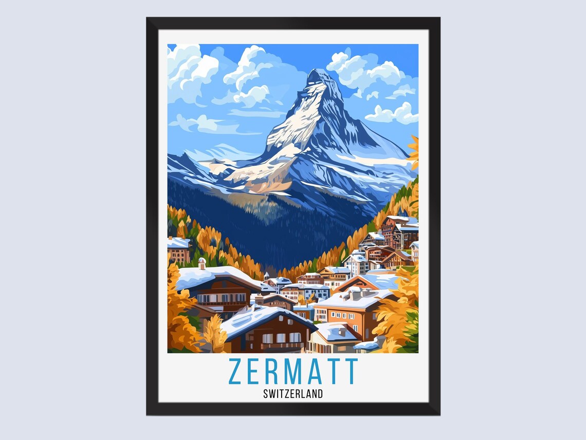 Zermatt Switzerland Matterhorn Village Autumn Mountain Poster