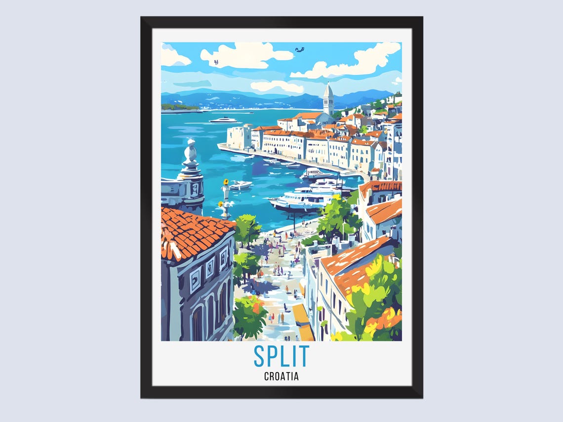 Split Croatia Harbor Aerial Cityscape View Cruise Travel Poster