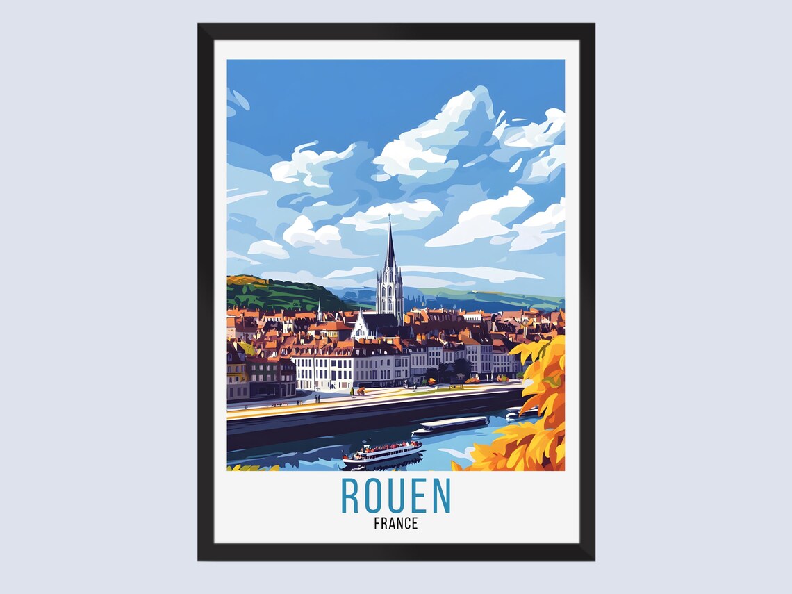 Rouen France Cathedral Old Town Riverside Autumn Travel Poster