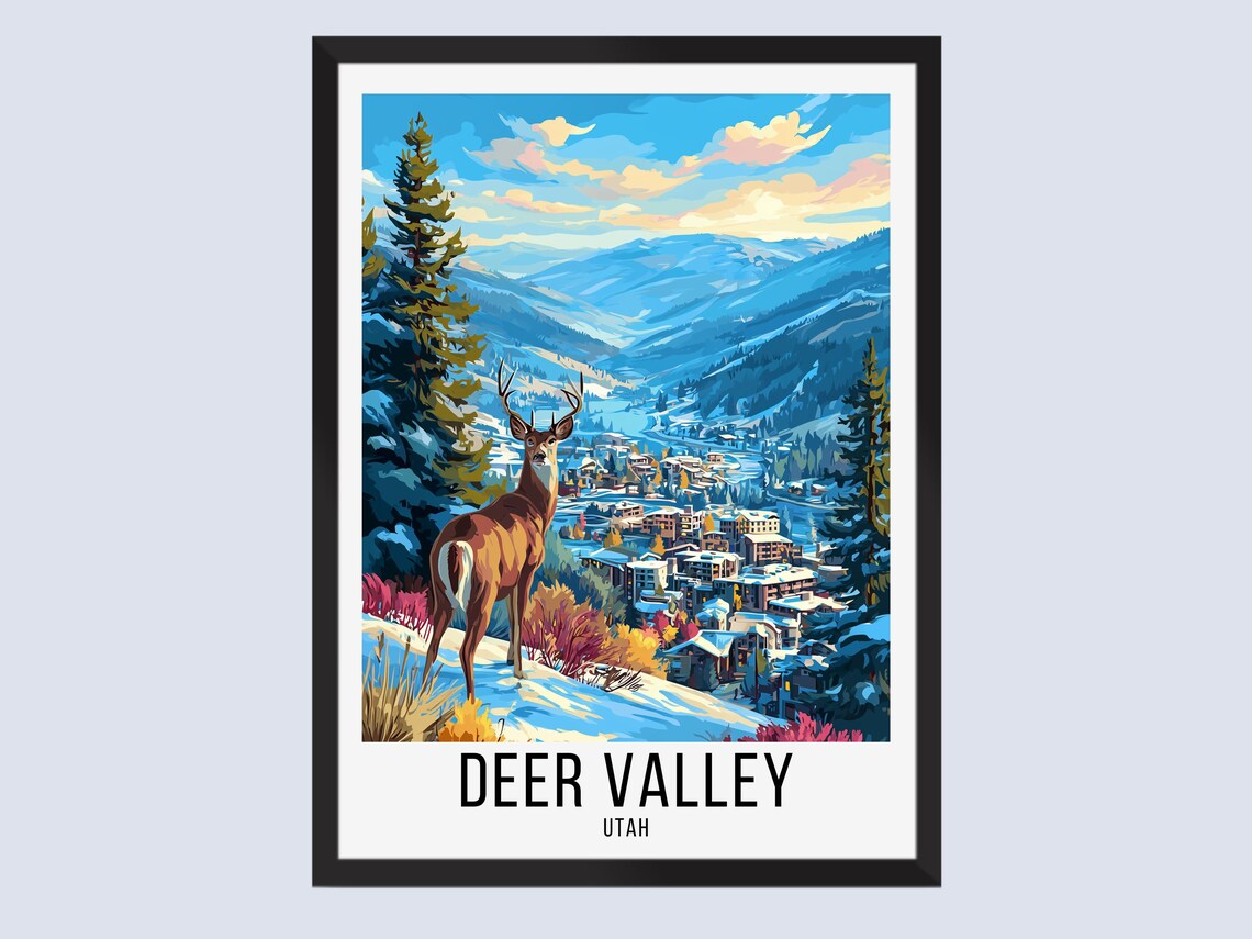 Deer Valley Utah Ski Town Majestic Deer Snowy Hillside Poster