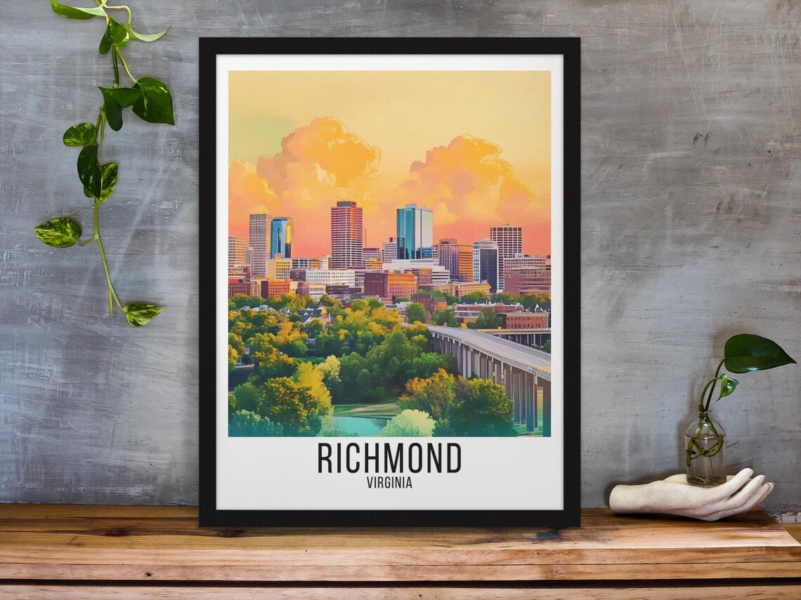 Richmond Virginia Sunset Skyline Downtown City Travel Poster