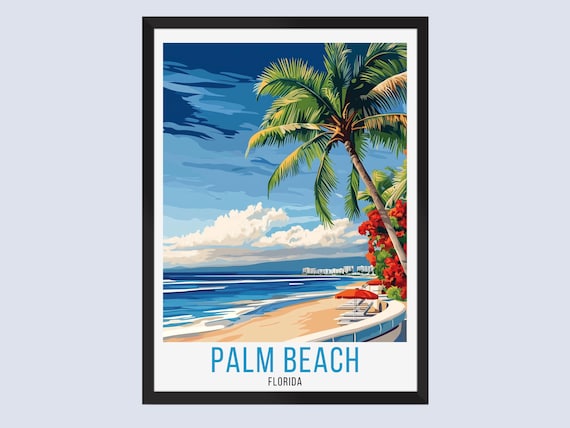Palm Beach Florida Ocean Boardwalk Tropical Vintage Travel Poster