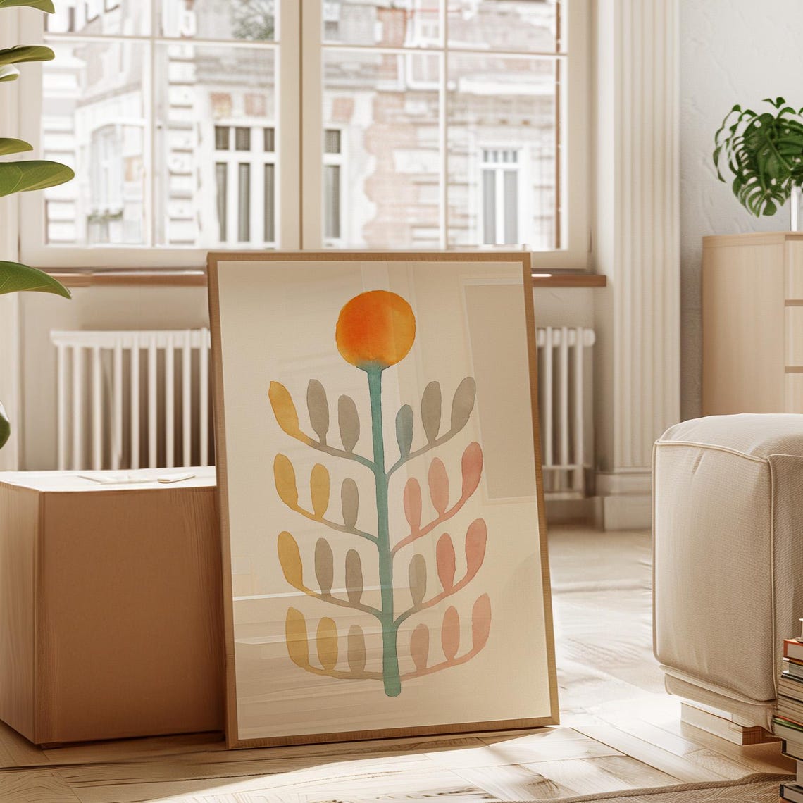 Minimalist Botanical Watercolor Modern Flower Stem Canvas Art