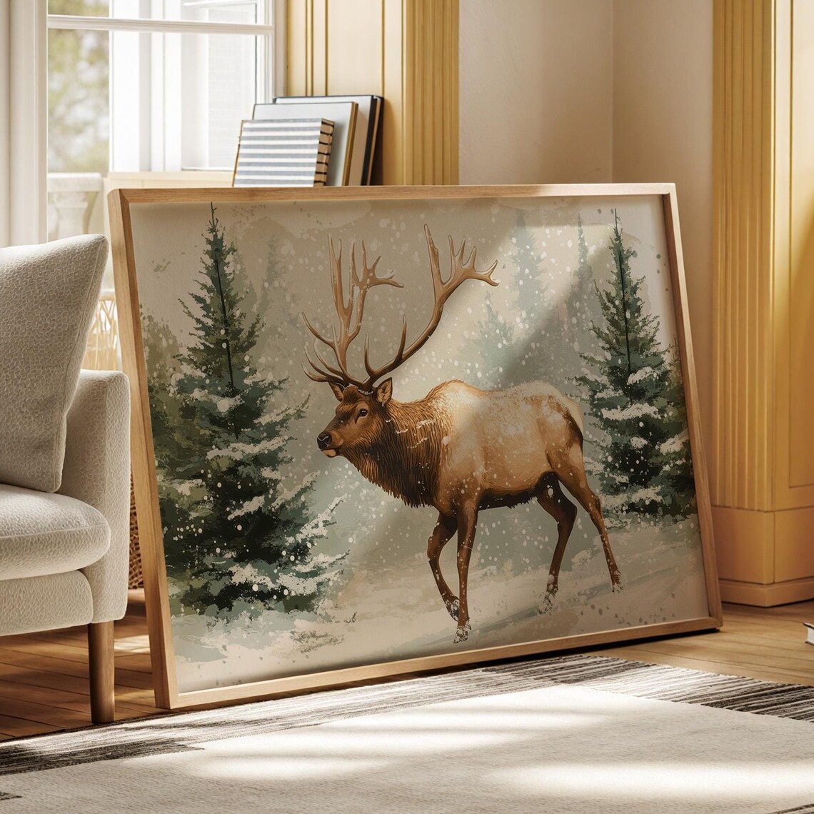 Rustic Primitive Reindeer Reading, Farmhouse Christmas