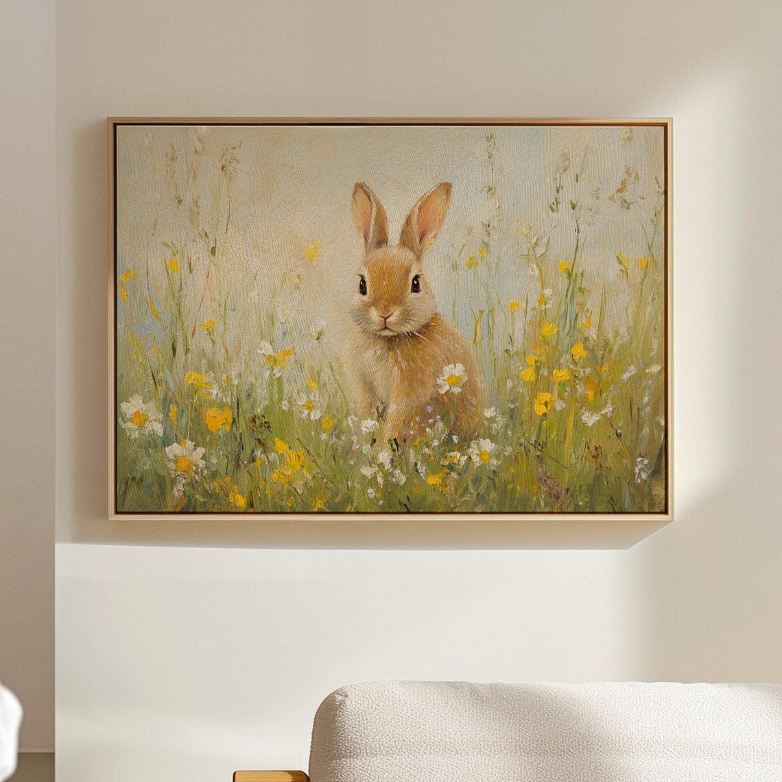 Charming Bunny Rabbit in Wildflower Meadow Vintage Spring Poster