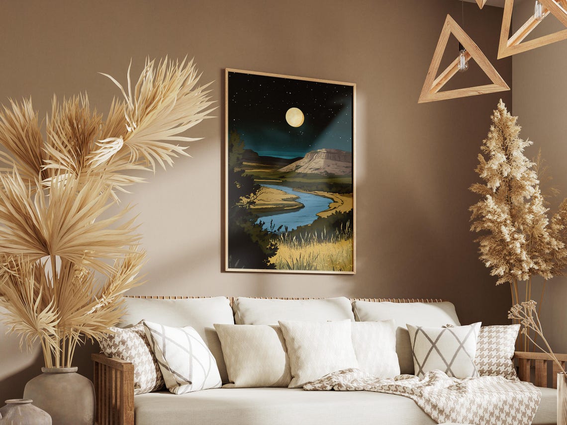 Theodore Roosevelt National Park Moon Over River And Badlands Poster - Image 3