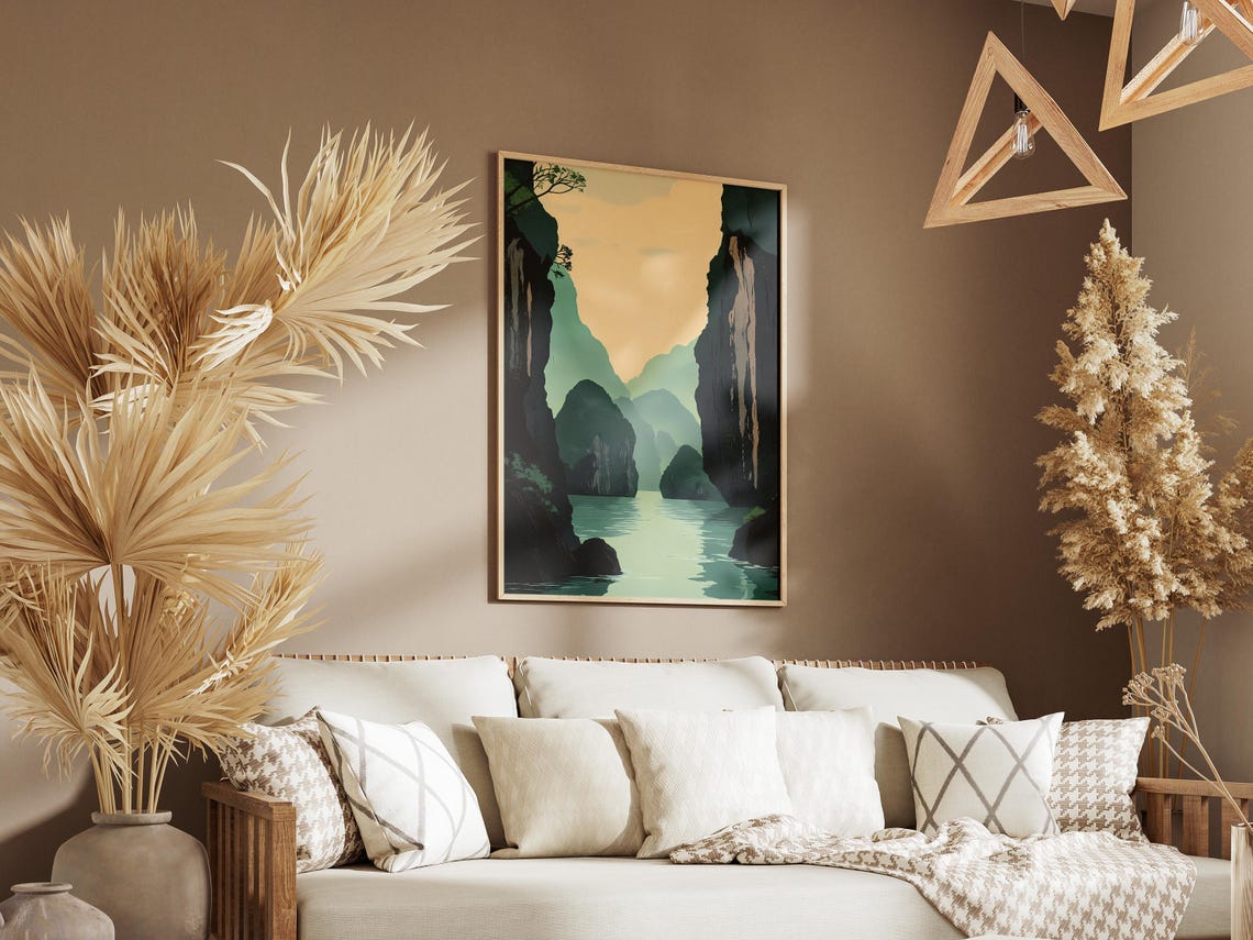 Son Doong Cave Misty Green Karst Canyon River Illustration Poster - Image 3