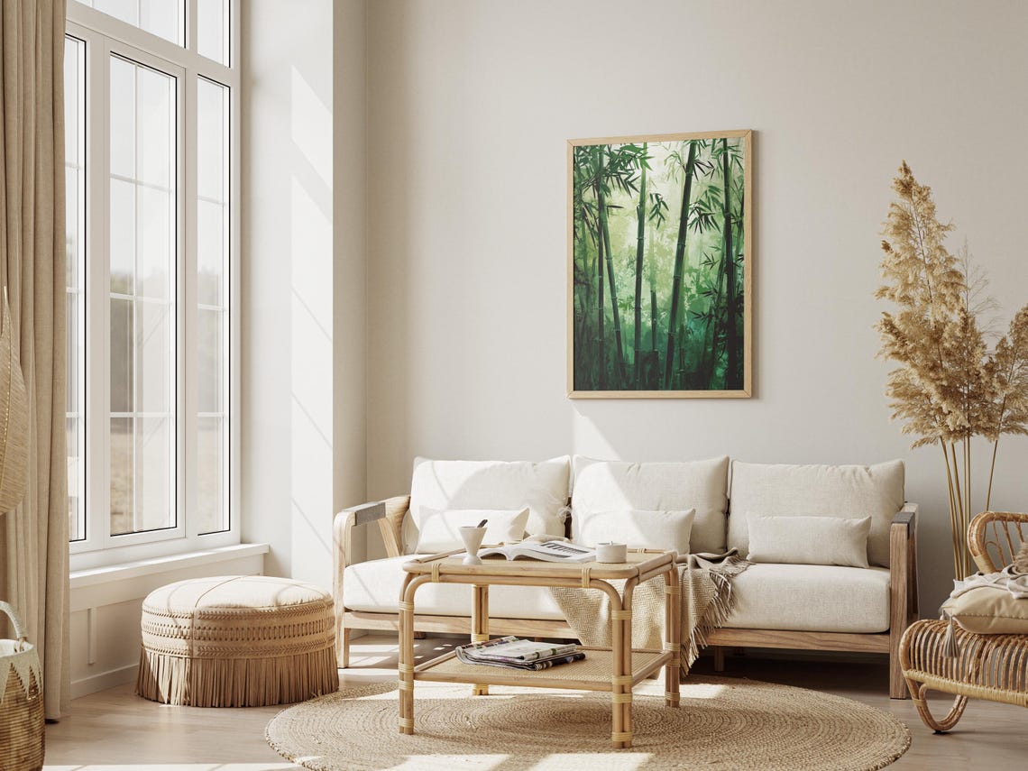 Bamboo Forest Japanese Green Zen Nature Inspired Botanical Art Poster - Image 3