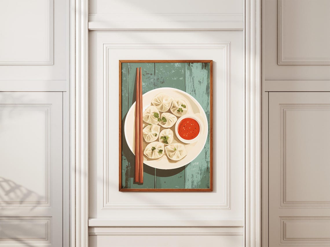 Steamed Dumplings Asian Food Flat Lay Kitchen Illustration Poster - Image 2