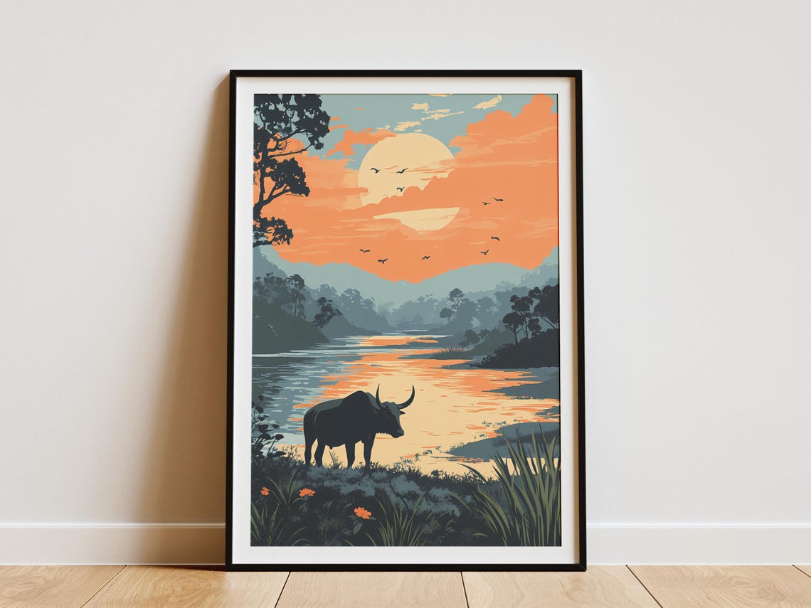 Buffalo River Sunset Poster Wildlife Landscape Wall Decor Gift Decor