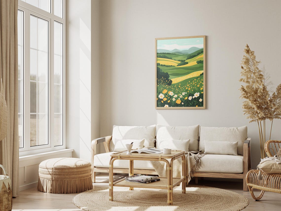 Buttercup Meadow On Rolling Green Hills Spring Scenic Poster - Image 4