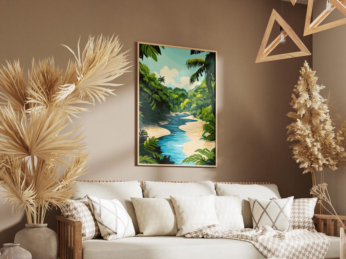 Jungle River Turquoise Water Sandy Banks Tropical Forest Poster - Image 3
