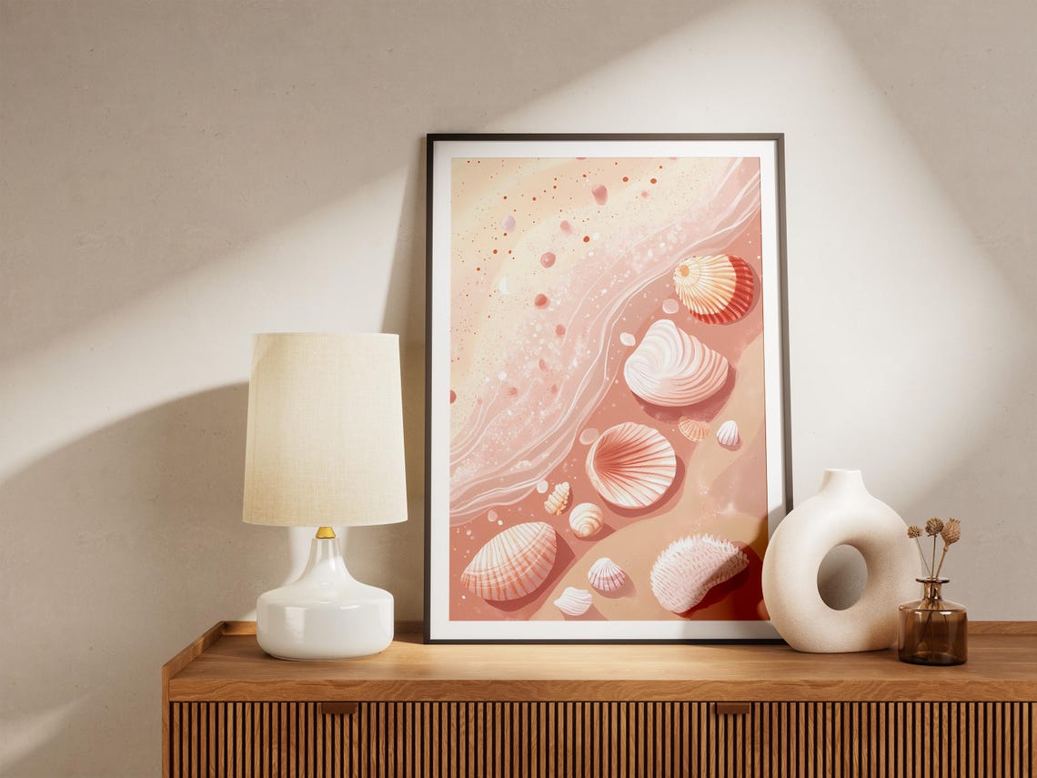 Seashell Beach Poster Coastal Wall Art Ocean Print Summer Decor Pink Seashells Tide Pool Illustration Beach Home Decor Seashore Artwork - Image 5