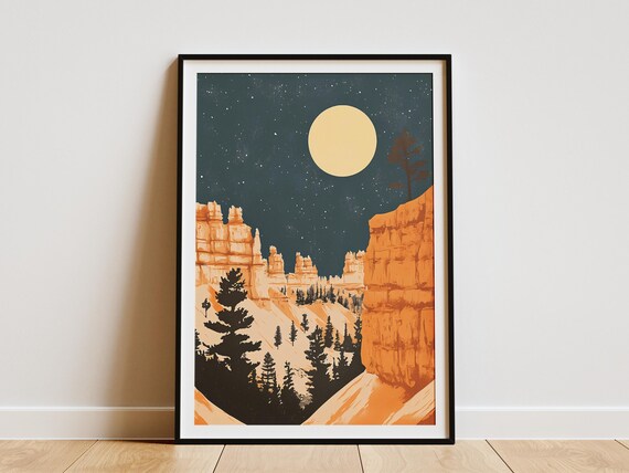 Bryce Canyon National Park Moon Over Orange Hoodoos Night Poster
