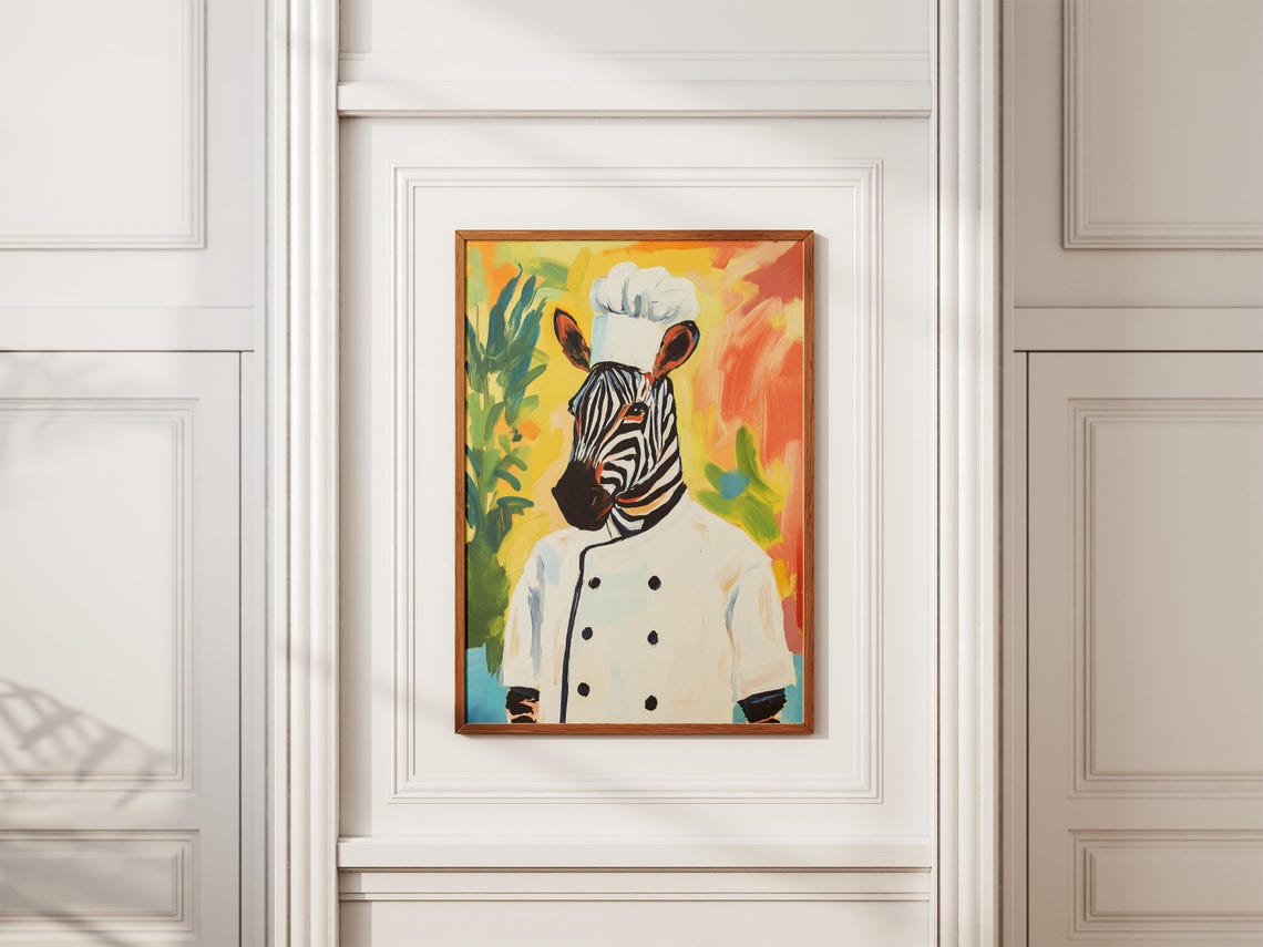 Zebra Chef Art Print Kitchen Decor Poster Animal Funny Wall Illustration In - Image 2