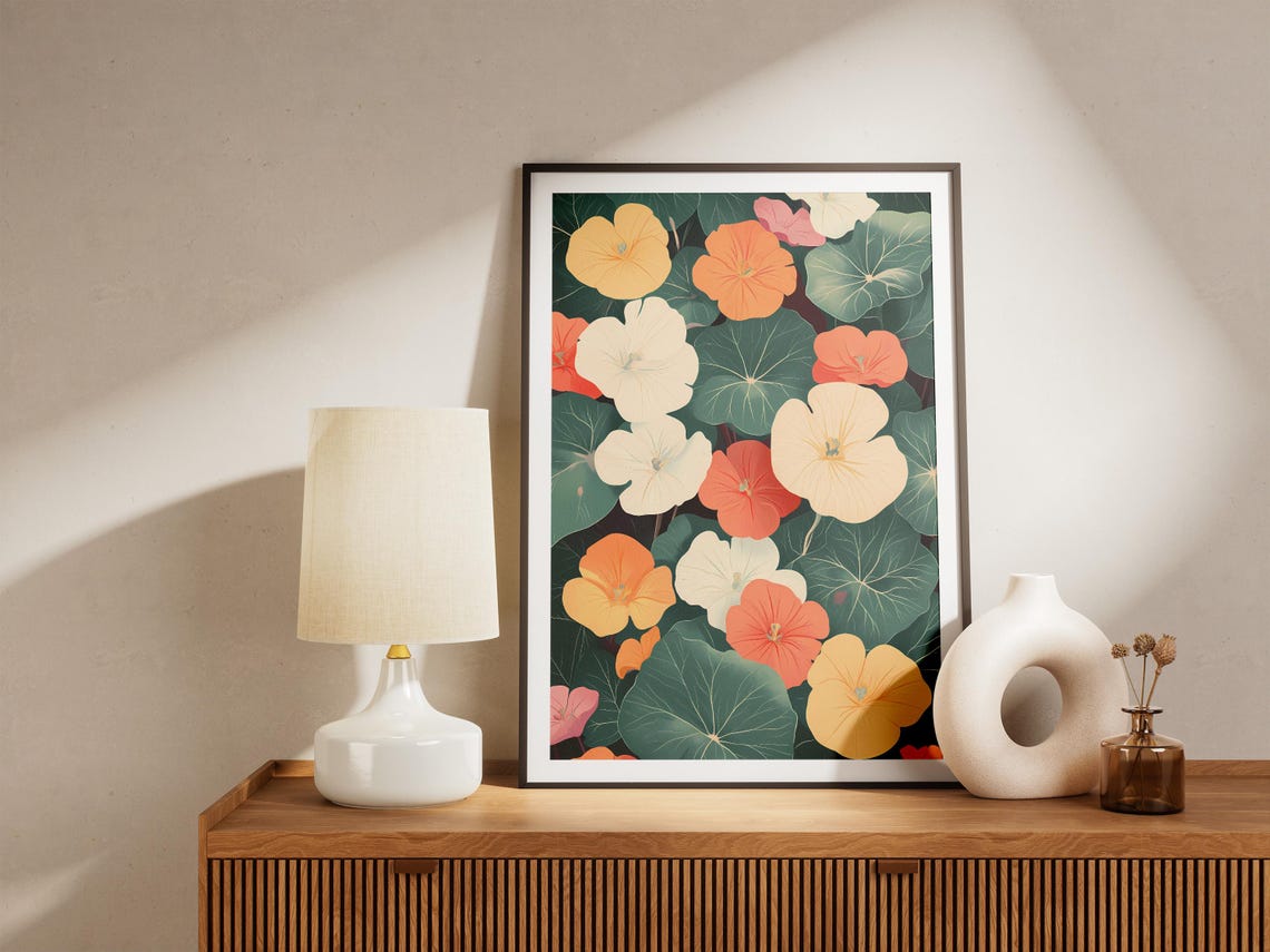 Nasturtium Flowers Orange Yellow Botanical Illustration Poster - Image 5