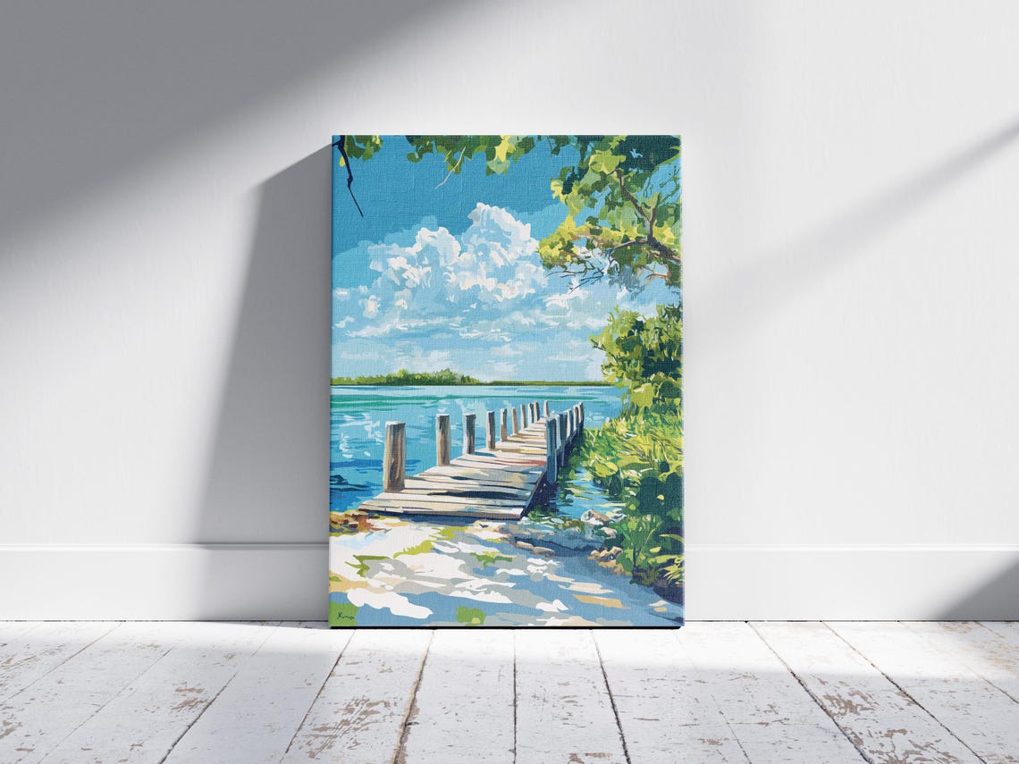 Wooden Dock Over Turquoise Water Sunny Lakeside Decor Poster - Image 2