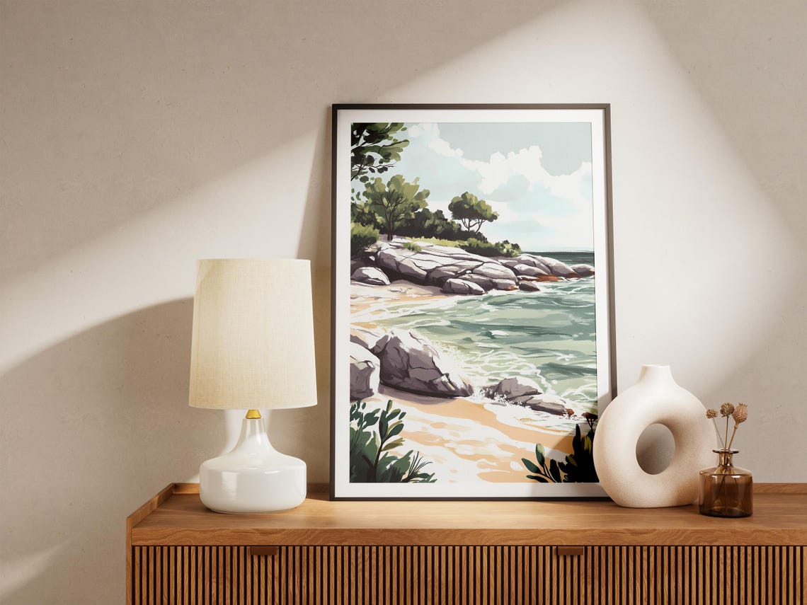 Rocky Green Cove With Rolling Waves Coastal Landscape Poster - Image 5