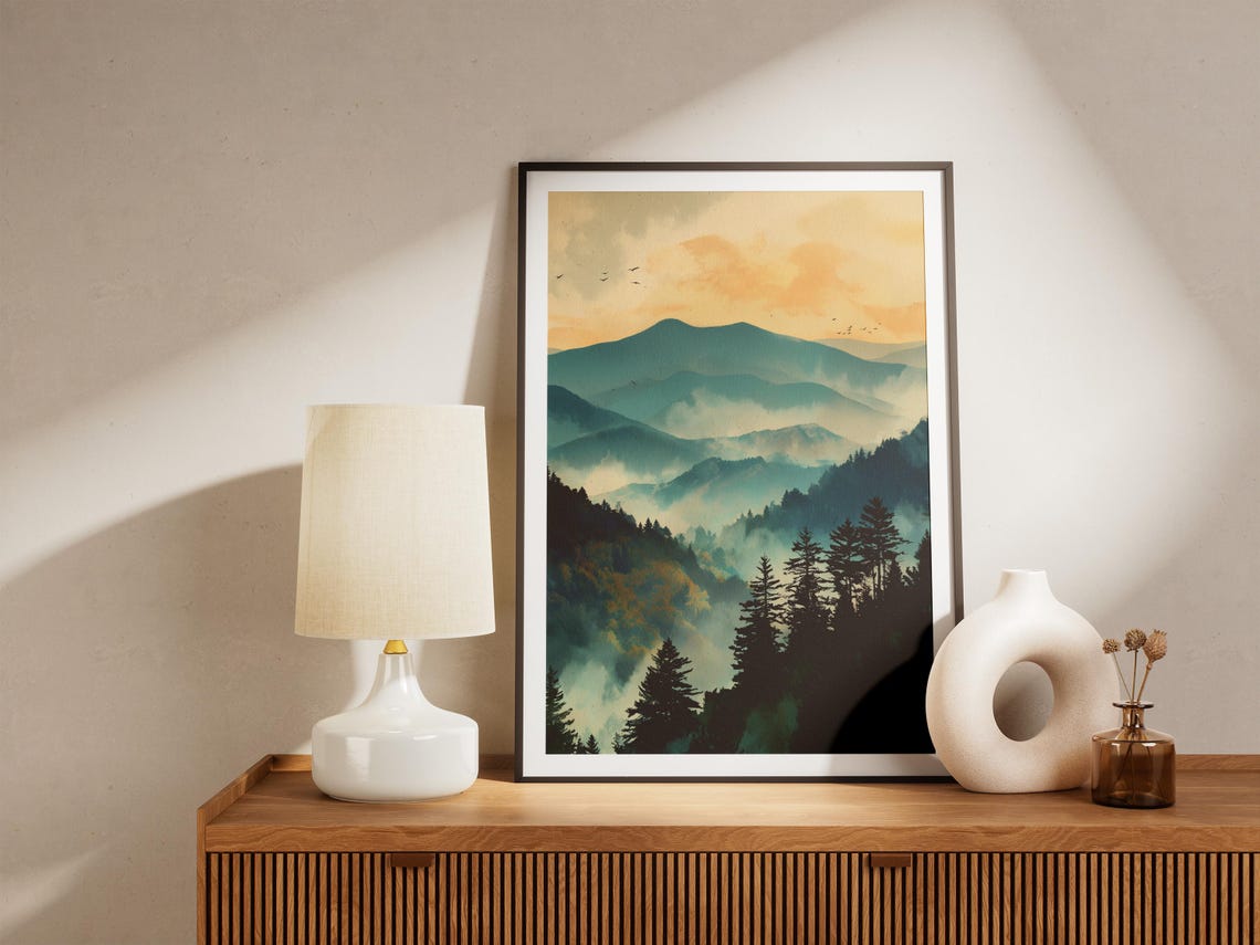 Great Smoky Mountains Tennessee Misty Ridges Sunset Nature Poster - Image 4