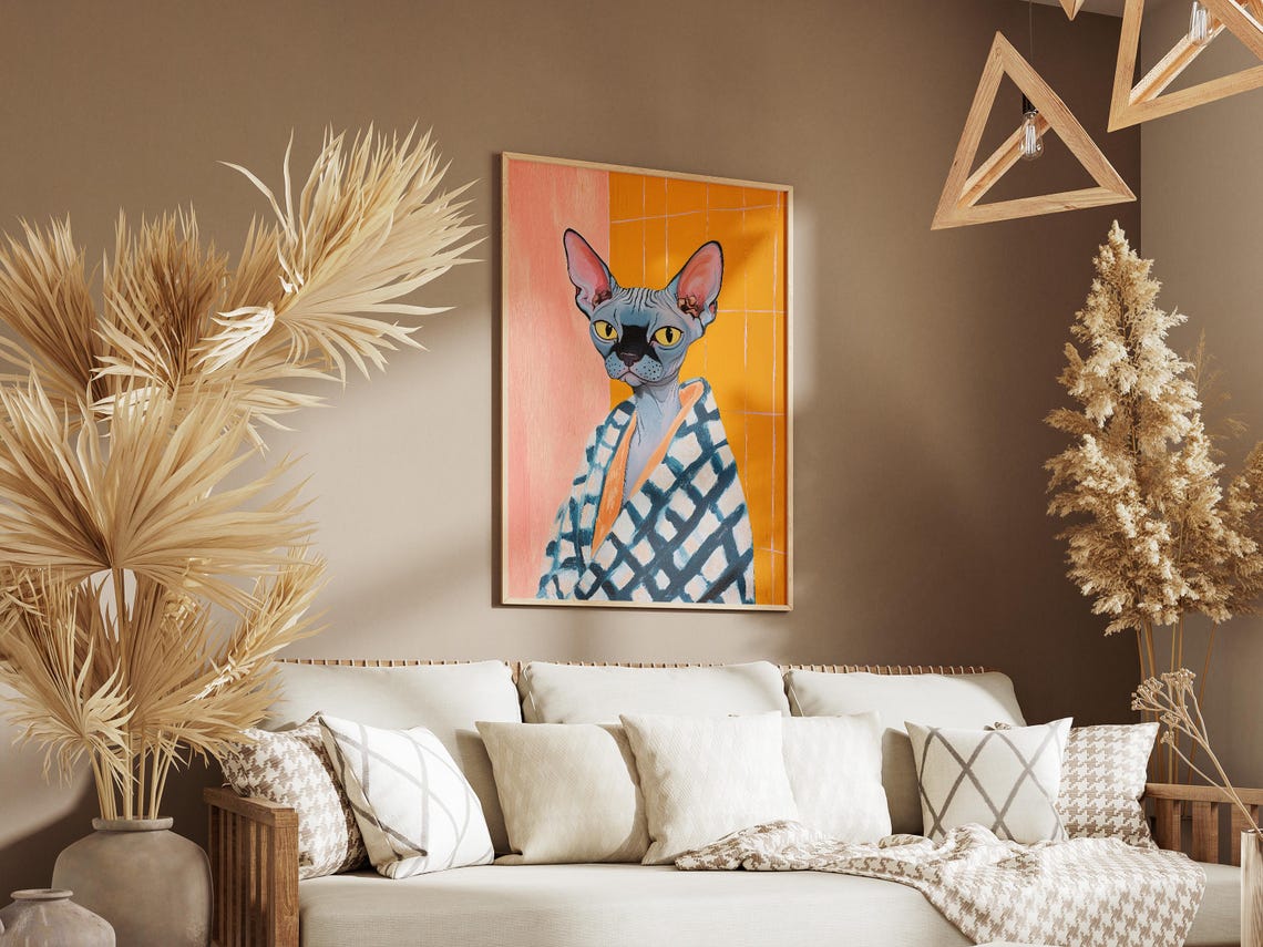 Sphynx Cat Art Print, Matisse-Style Bathroom Poster - Image 3