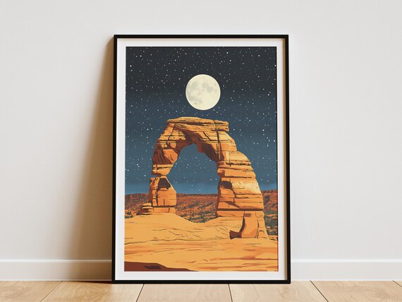 Arches National Park Utah Delicate Arch Moonlit Night Starry Sky Poster