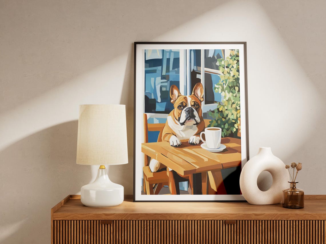 French Bulldog Sitting at a Cafe Table with Coffee Cup Poster - Image 4