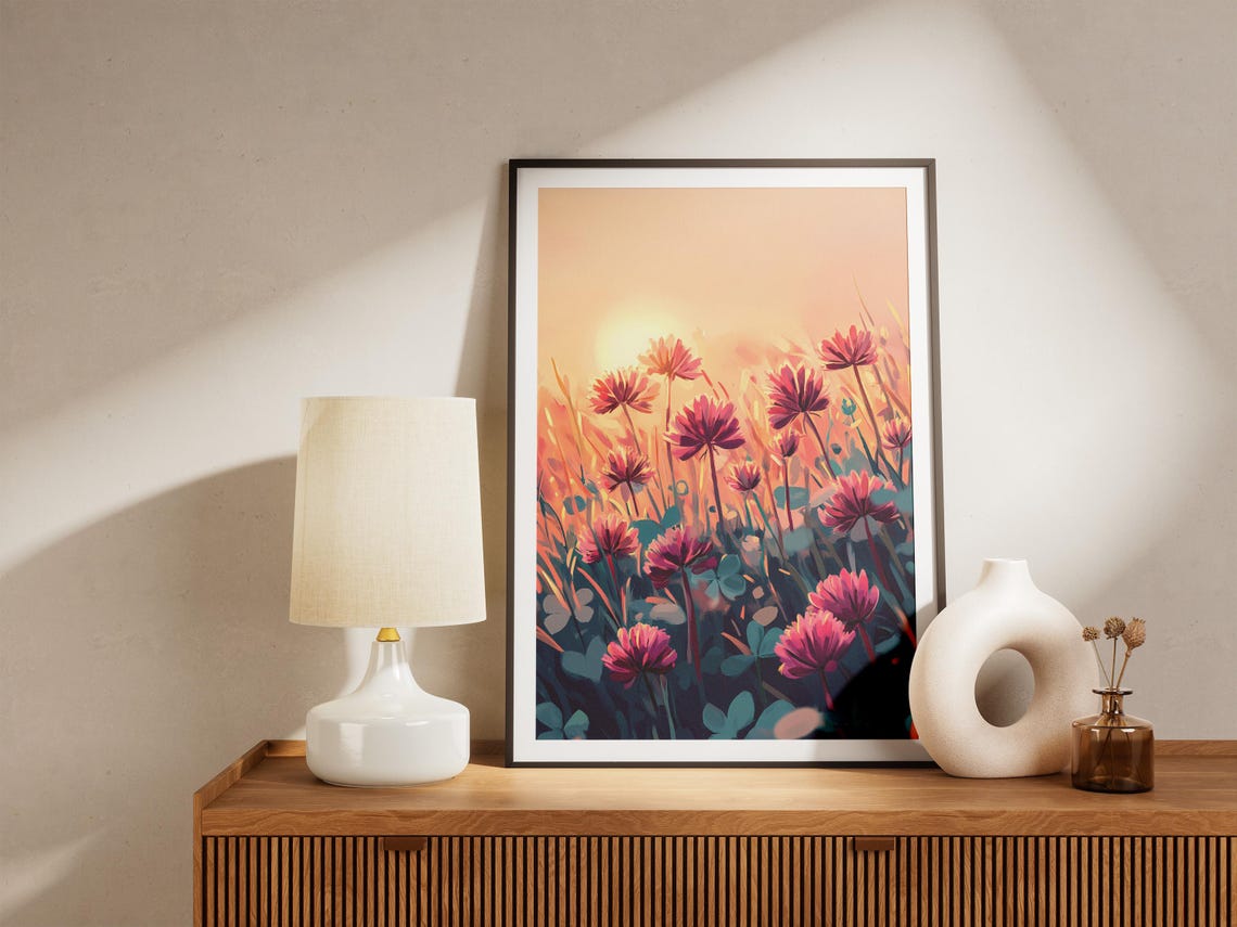 Glowing Red Clover Fiery Sunset Field Bold Dramatic Flower Poster - Image 5
