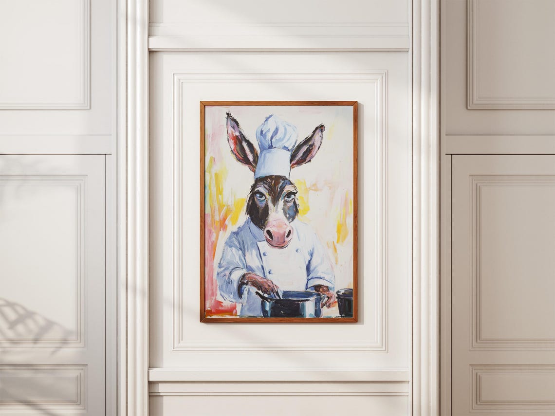 Donkey Chef Art Print Funny Kitchen Poster Animal Illustration Quirky Home Decor Gift - Image 2