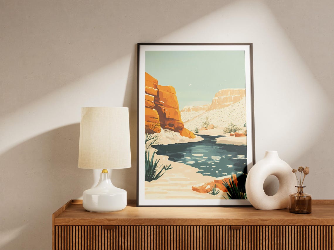 Desert Canyon River with Red Cliffs and Turquoise Water Poster - Image 5