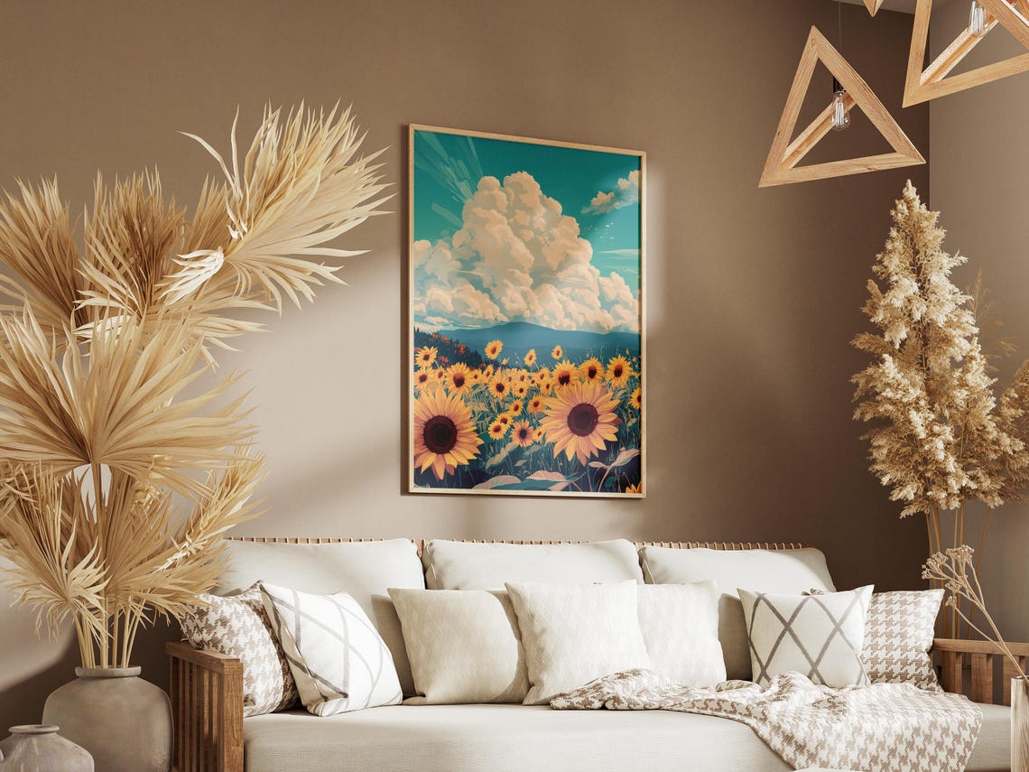 Sunflower Field Under Dramatic Thunderclouds Summer Art Poster - Image 3