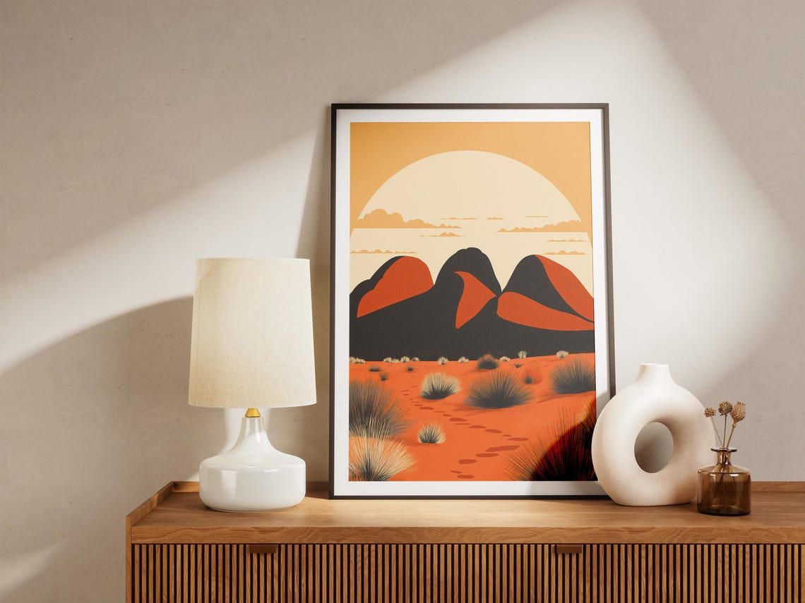 Australian Desert Dunes with Dark Mountains Art Poster Scenic - Image 5