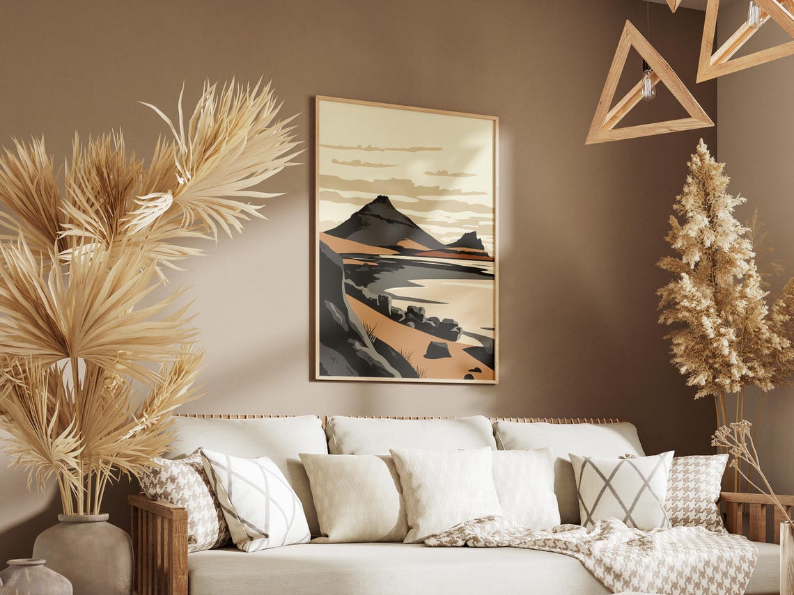 Black Sand Volcanic Coast With A Dark Peak Minimalist Art Poster - Image 3