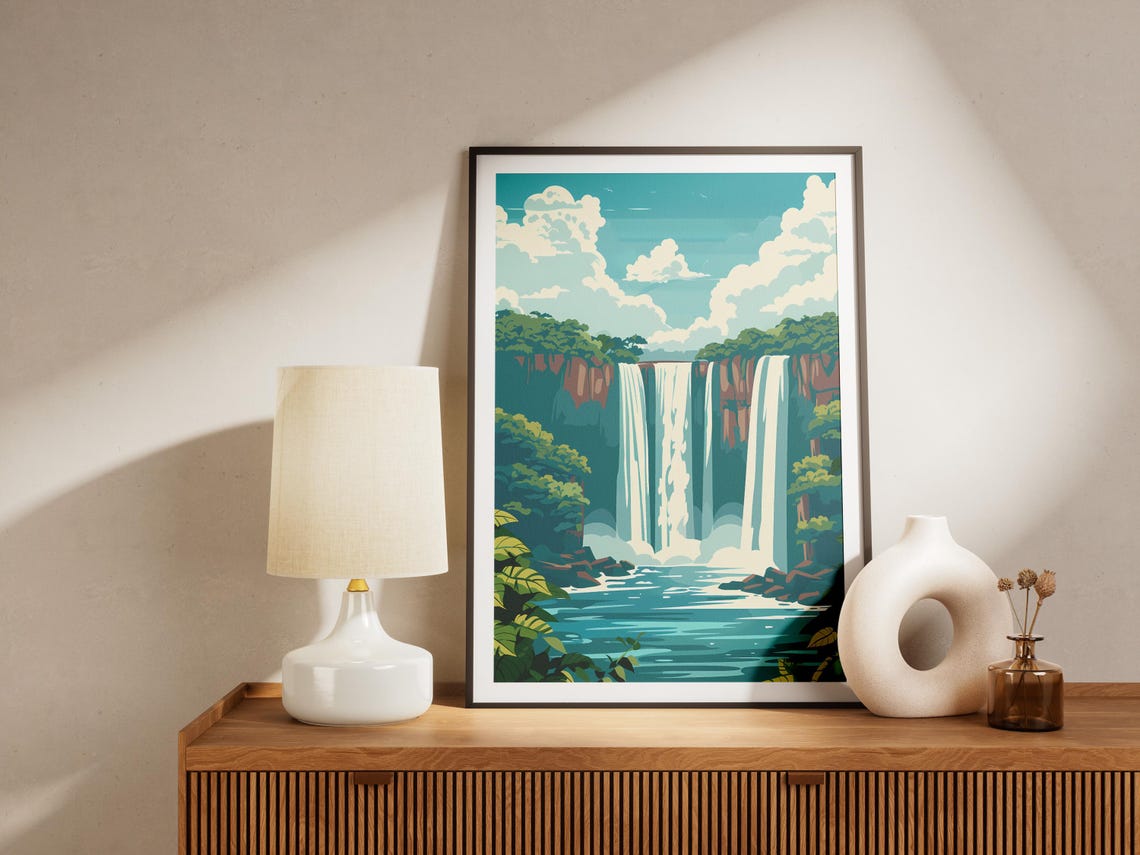 Tropical Waterfall Jungle Cliffs Turquoise Pool Vintage Art Poster - Image 2